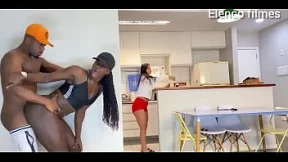 Black beauty gets destroyed hard and nasty by dude while another guy secretly watches Black beauty gets destroyed hard and nasty by dude while another guy secretly watches