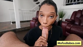 Saucy ebony siren deep throats massive cock&#x1F346;, balls deep