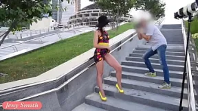 Jeny Smith shows off her yellow heels during a lustful public flashing session Jeny Smith shows off her yellow heels during a lustful public flashing session