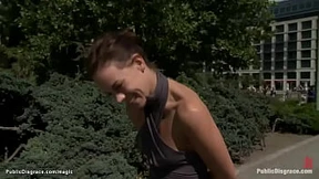 Fucked nipples in public, clamps on tight Fucked nipples in public, clamps on tight