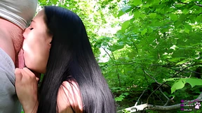 Black-haired slut takes big dick&#x1F346; in the woods