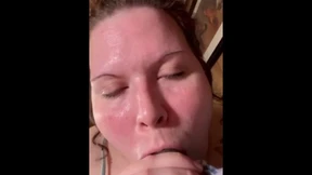 Monster-fucked girl happily slurps his sperm-filled prick