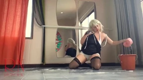 Maid Gets Drenched, Whips Wet Dress Off, Fucks Two Ballet Hogs