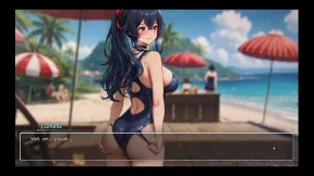 Bluring the walls [ ROMANCE Hentai Game ] Ep7 EXHIB COUPLE at the BEACH !