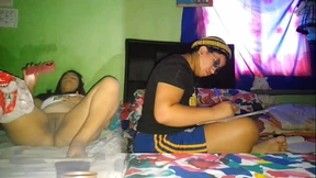 I masturbate my big pussy while my stepsister does her college homework