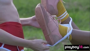 Nirmala and her Russian lesbian friend enjoy badminton naked