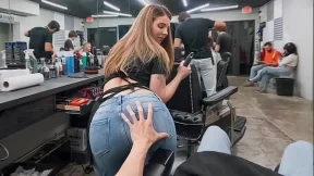 Groping the Slutty Young Cleaner’s Ass in the Barbershop - PervTeen