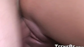 Teen with blindfold sucks cock before facial banging
