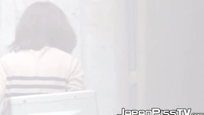 Couple of hairy pussy asian babes public peeing close up