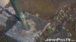 Debaucherous Japanese schoolgirls filmed pissing in public