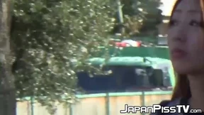 Horny perv records cute jap girls urinating in public