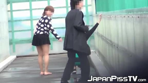 Naughty Japanese voyeur films babes peeing around town