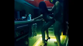 Beautiful slender wife in erotic bodysuit rough fucked in the kitchen in all positions Beautiful slender wife in erotic bodysuit rough fucked in the kitchen in all positions