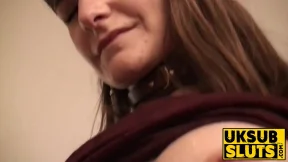 UKSubSluts com - Sub girl with big boobs fucks with leash around her neck with passion