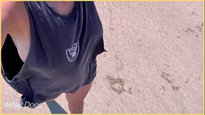 WIFE dare walking around side boob on public beach