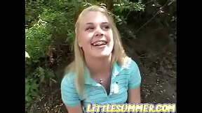 Little Summer rubbing tits and Fingering at forest