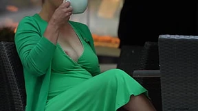 Submissive exhibitionist in public display of debauchery and lust