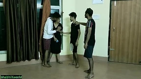 Three dudes ravage innocent girlfriend in boyfriend's pad, steamy XXX romp!