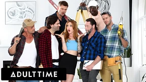 Two men ravage teen model Kendra Cole in construction site gangbang