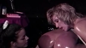 Blonde lesbian takes two toys in her tight pussy and ass