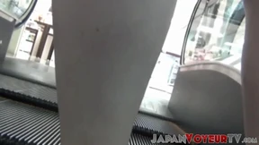 Real Japanese babes filmed up skirt by naughty voyeur