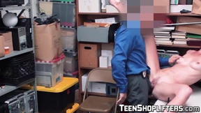Milf Shoplifter goes down on her knees and suck
