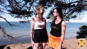 Arianna, a sexy brunette, experiences her first threesome