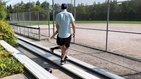 Wife's former hubby scores a home run while she gets serviced on the diamond
