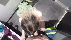 French couples enjoy risky poolside sex in the changing room