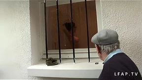 Pretty young brown-haired girl fucks an elderly pervert
