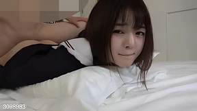 Naughty&#x1F608; Japanese teen Misaki gets dirty creampie sex with hairy dude Deldo on her smooth shaved snatch, full uncensored raw