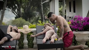 Village honey satisfies hubby and buddy in outdoor group-go