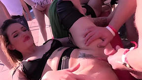 Huge cumshot facial at the Hamburg gangbang party