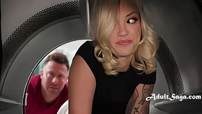 Ravenous Blonde Sodomized by Rowdy Macho Types on Frenzied Laundromat Floor
