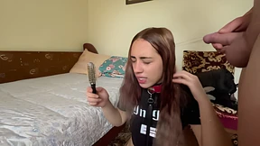 Deep throat fuck, cum in hair, then pee post-fuck