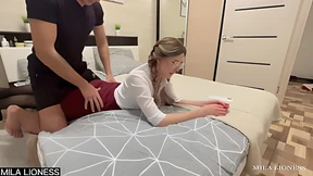 Stepsister's massage turned to taboo lust, ending in raw, aggressive sex with dirty mouths
