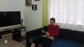 Steaming stepbro gets caught wanking in the living lounge