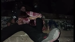 A trainwreck, literally - under the bridge gets her throat gangbanged brutally A trainwreck, literally - under the bridge gets her throat gangbanged brutally