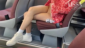 Busty lady masturbates openly on a bus Busty lady masturbates openly on a bus