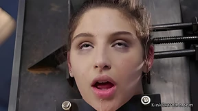 Hairy brunette Abella Danger tied up and fucked by a bondage machine