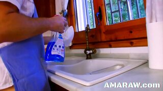 Kitchen floor fuck for blonde Sylvie Castro who loves to do cowgirl style