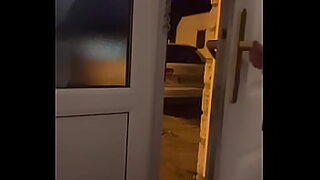 Spreading my legs wide open in front of a open door