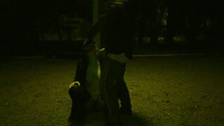 Dum Whore worship cock in public &mdash;  no shame