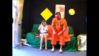 Busty Redhead MILF Masked Fucked and Cumshot on Shaved Pussy by Big Amateur Cock