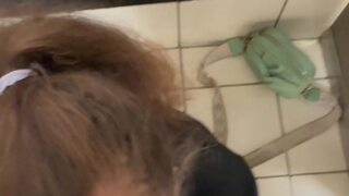 White slut blowjob in mall bathroom