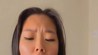 Asian babe milking big dick handjob huge cumshot in mouth