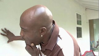 She's first to get fucked in this threesome by an interracial dong, while the glasses   