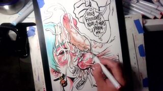 Drawing `The Nut Cruncher` Massive Ball Biting Cum Explosion All Over Her Face &mdash;  Music by: CeehDeeh