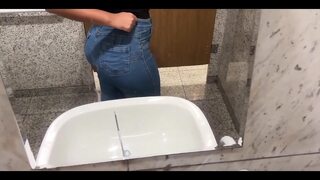 Beating My Pussy in the Bathroom of the Shopping Mall in Until Milk Comes Out of My Pussy, Fucking My Pussy