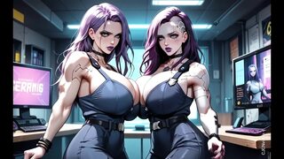 Cyberpunk police officer women undress (Ai animation)